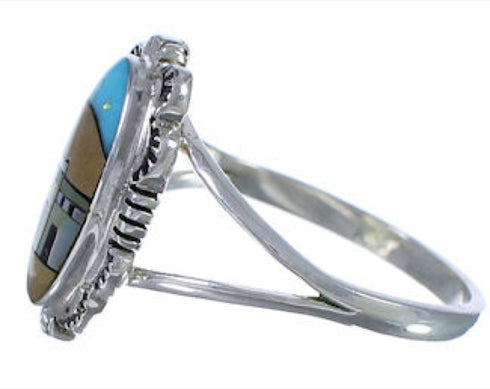 Silver Multicolor Pueblo Design Ring Size 6-3/4 TX41285